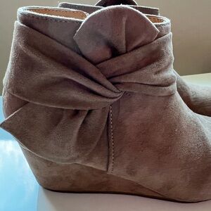 Suede Wedge Ankle Booties - Taupe